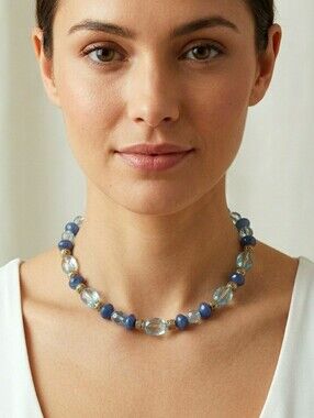 Robert & Rose Blue and Turquoise Bead Necklace with Goldtone NEW